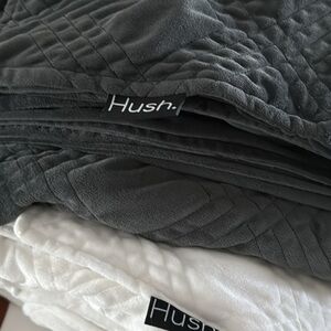 Hush Dark Gray and White Plush Blanket Set